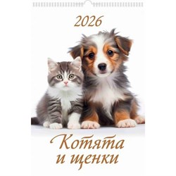Календарь настен. перекид., с ригелем, 320*480мм, 2026г. "Котята и щенки" (0526018)