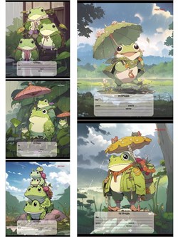 Тетрадь 12л. Prof-Press клетка "Лягушки в стиле аниме" (12-7131) обложка - мелованная бумага