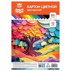 Цветной картон Мульти-Пульти двухсторонний А4 96л. 12цв., тонированный (КЦ96-12_65926) 180г/м2, немелованный, в пакете