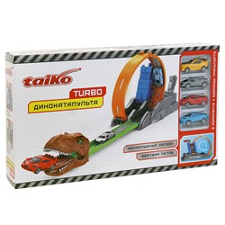 Автотрек "Динокатапульта" (W1045) 4 машинки, в коробке