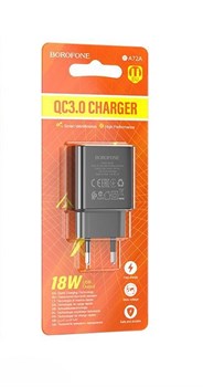 Зарядное устройство сетевое Borofone "Spring" (BA72A, 6974443388541) 3.0А, QC3.0, 1 USB, черное
