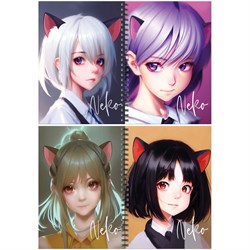 Тетрадь 80л. на спирали MESHU "Neko" клетка (MS_53953) двойная обложка, матовая ламинация, тиснение фольгой