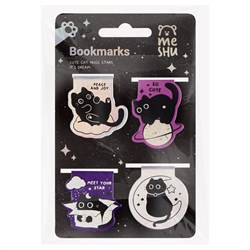 Закладки-магнит для книг 4шт. MESHU 80*130мм "Meow Space" (MS_66070) голограф. фольга