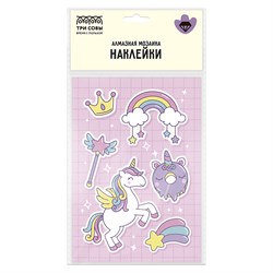 Алмазная мозаика 10*14,7см "Наклейки. Волшебный единорог" (АМН_65747, "ТРИ СОВЫ") частичное заполнение