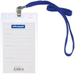 Бейдж OfficeSpace 63*105 мм вертикальный с клипсой, на синем шнурке (284649)