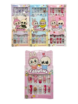 Накладные ногти "Лабубу" (8603) с рисунками и фигурками, в карт. коробке, в ассорт.