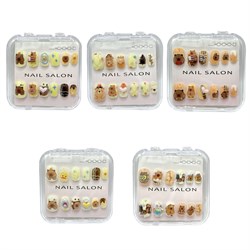 Накладные ногти "Детские" (9006) с рисунками и фигурками "Капибара", в пласт. прозр. коробке, в ассорт.