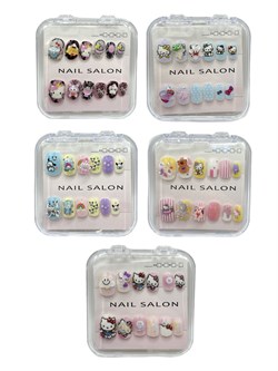 Накладные ногти "Детские" (9007) с рисунками и фигурками, в пласт. прозр. коробке, в ассорт.