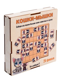Домино деревянное "Кошки - мышки" 24 фишки (04575) в дерев. коробке