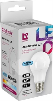 Лампа светодиодная, E27, A55,  7Вт, 4000К "Defender" нейтральный белый свет