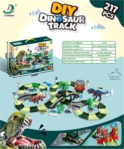 Автотрек "Fenming. Динозавры" 217 дет. (3302) в собр. виде 72*62*7,5*см 181 мягкая секция+8 динозавров+джип на бат. и мост в коробке
