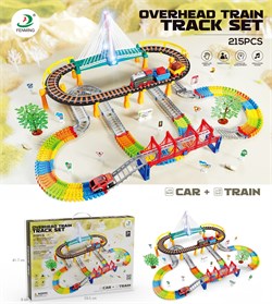 Автотрек  +железная дорога "Fenming" 215 дет. (6602-1) в собр. виде 97*65*33см трек: 126 мягких секций ж/д на эстакаде с мостом в коробке