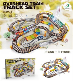 Автотрек  +железная дорога "Fenming" 215 дет. (6601-1) в собр. виде 89*69*33см трек: 84 мягкие секции ж/д на эстакаде с мостом в коробке