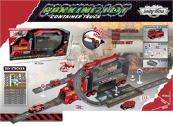 Игр. набор "Парковка. Пожарная часть" (879-111) в собр. виде 97*39*18,5см +5 мет. моделей 1:64 и 8 дор. знаков, собирается в автовоз 45*19см, в коробке