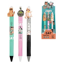 Ручка шар. автомат. MESHU "Cat Day" (MS_65687) синяя, 0.7мм, корпус с рисунком и топпером, ассорти