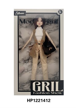 Коллекционная кукла 32см "Silvan. Girl" шарнирная (HP1221412) длинные волосы, ногти в жилете, брюках, свитере и туфлях с сумочкой, в коробке