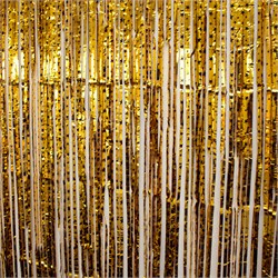 Дождик - занавес новогодний 1м *2м, с рисунком "звезды", золотистый (6264-1)