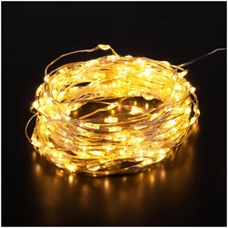 Эл. гирлянда диодная "Роса" 100 ламп 10м теплый белый свет, тонкий жёсткий провод, в пакете