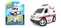 Металл. модель  5,4*3,8см "Скорая помощь - фургон" (879-005B-3) усиленный инерц. механизм, в блистере 16,5*12,5см