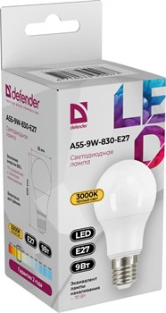 Лампа светодиодная, E27, A55,  9Вт, 3000К "Defender" теплый свет