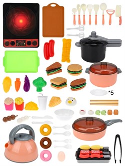 Игровой набор "Посуда" с электроплитой и продуктами, 71 предм., в коробке 23*13*18см (FCJ1461639)