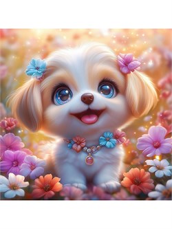 Алмазная мозаика 20*20см "Собачка в цветах" 24цв. (НД-1883) полное заполнение, с подрамником