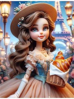 Алмазная мозаика 23*30см "Куколка в Париже" 10цв. (НД-1569) частичное заполнение, с подрамником