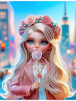 Алмазная мозаика 23*30см "Куколка и леденец" 10цв. (НД-1563) частичное заполнение, с подрамником