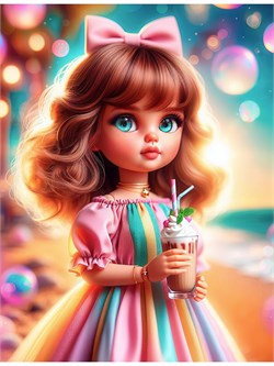 Алмазная мозаика 23*30см "Куколка с коктейлем" 10цв. (НД-1570) частичное заполнение, с подрамником