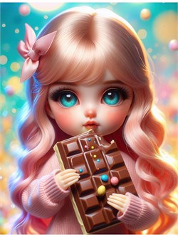 Алмазная мозаика 23*30см "Куколка - сладкоежка" 10цв. (НД-1565) частичное заполнение, с подрамником