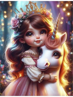 Алмазная мозаика 23*30см "Волшебница и единорог" 10цв. (НД-2004) частичное заполнение, с подрамником