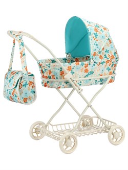 Коляска металлическая для куклы "Мамина радость" 63*35*71см (9325-H) 4-колесная, люлька, метал. корзинка, сумка, в пакете