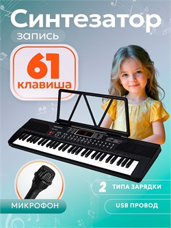 Синтезатор с микрофоном 70*6*20см, 61 клавиша (2296845) в коробке
