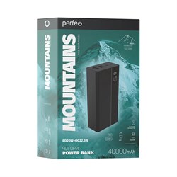Аккумулятор внешний Perfeo "Power Bank MOUNTAINS" 40000 mAh, 3A (PF_D0144) PD + QC 3.0, LED дисплей, черный