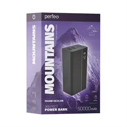 Аккумулятор внешний Perfeo "Power Bank MOUNTAINS" 50000 mAh, 3A (PF_B4887) PD + QC 3.0, LED дисплей, черный