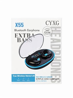 Наушники Bluetooth с микрофоном (X55) черные, зарядное устр-во с дисплеем