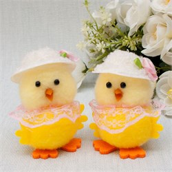 Пасхальные сувениры набор  2шт. "Цыпленок в шляпе" 7см (G026)