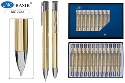 Ручка шар. автомат. "Basir" (MC-7782) синяя, объемный золотой корпус