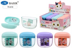 Точилка "Лапки" пласт., 2 отв., с контейнером (YS-610) цвет в ассортименте