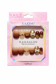 Накладные ногти  (8512 короткие) с 2-мя бантиками и 2-мя стразами, в коробке, в ассорт.