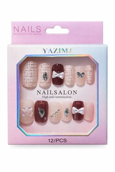 Накладные ногти  (8509) с бантиками, стразами и камнями, в коробке, в ассорт.