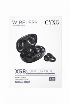 Наушники Bluetooth с микрофоном (X58) черные, спорт. крепление, зарядное устр-во с дисплеем