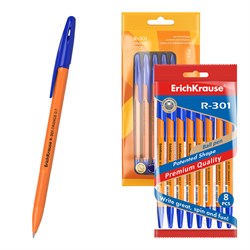 Набор ручек шар. ErichKrause "R-301 Stick Orange" 8шт., синие (56614) 0.7мм, оранжевый корпус