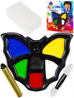 Набор для аквагрима: палетка  6цв., карандаш 1шт., спонж (КС-4623) в блистере