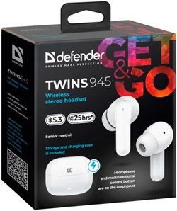 Наушники Bluetooth с микрофоном Defender "Twins 945" (63945) белые