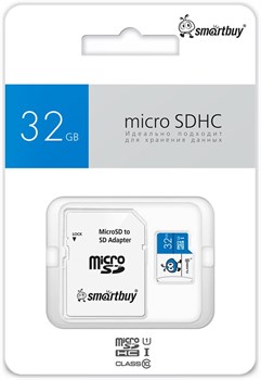 Карта памяти Micro-SDHC  32Гб "SmartBuy" Class10 UHS-I Blue + адаптер SD