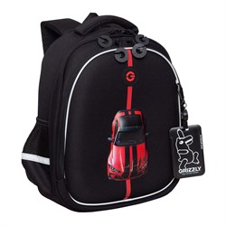 Рюкзак GRIZZLY с картхолдером (RAz-687-1) 36*28*20см, цвет черный, красный рисунок, led-подсветка, формованный, анатомическая спинка