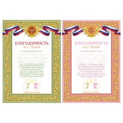 Бланк "Благодарность родителям" А4 (Б4_72283, BG) 2 вида в ассорт., мелованный картон