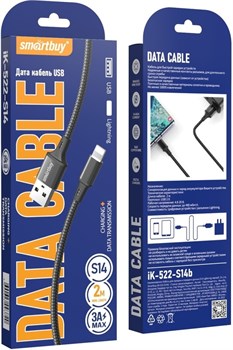 Кабель Lightning - USB, 2 м, "S14", В КОРОБКЕ (iK-522-S14b) "Smartbuy", черный, 3А