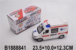 Машина на батар. 23см "Скорая помощь" объезжает препятствия (89-1188B) 2 двери откр-ся свет фар и мигалки, звук (под 3 бат. R6) в коробке